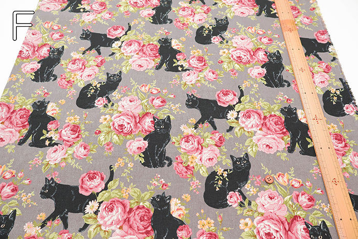 C/L Canvas Print Fabric - Cat Flower - nomura tailor