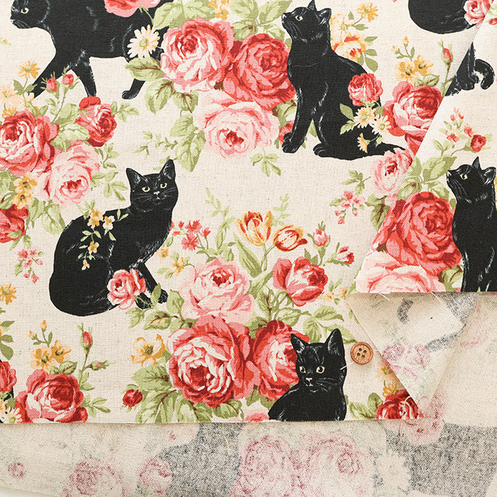 C/L Canvas Print Fabric - Cat Flower - nomura tailor