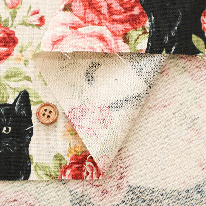 C/L Canvas Print Fabric - Cat Flower - nomura tailor