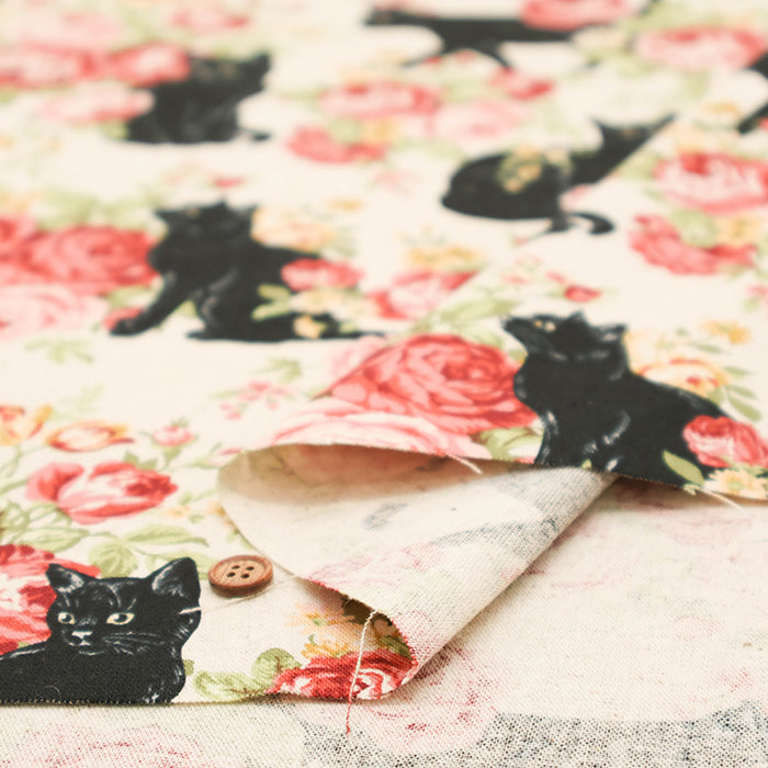 C/L Canvas Print Fabric - Cat Flower - nomura tailor