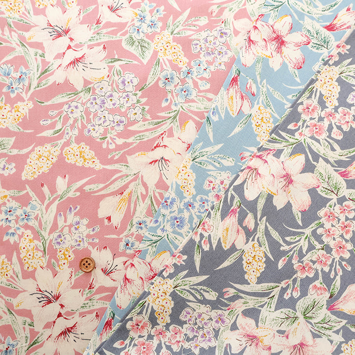 Silues Cotton Satin Printed Fabric - Botanical Flower - nomura tailor