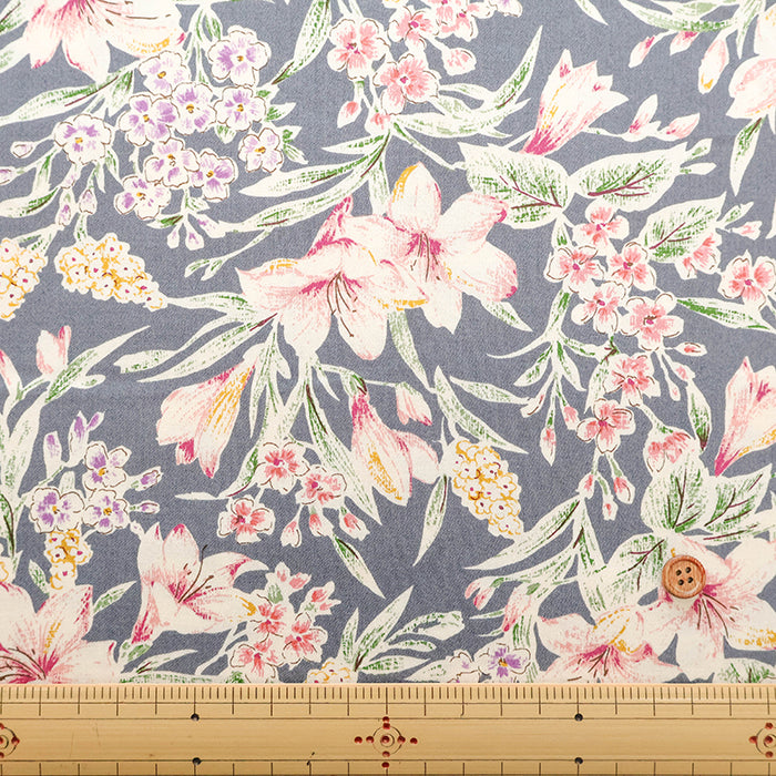 Silues Cotton Satin Printed Fabric - Botanical Flower - nomura tailor