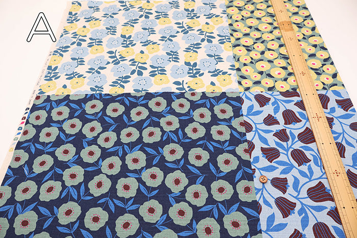 <Patterned Cut> Cotton Baniran Print Fabric Miori Collection - Flower Patchwork (1 Pattern: Approx. 110cm × 60cm) - nomura tailor