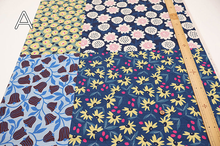 <Patterned Cut> Cotton Baniran Print Fabric Miori Collection - Flower Patchwork (1 Pattern: Approx. 110cm × 60cm) - nomura tailor