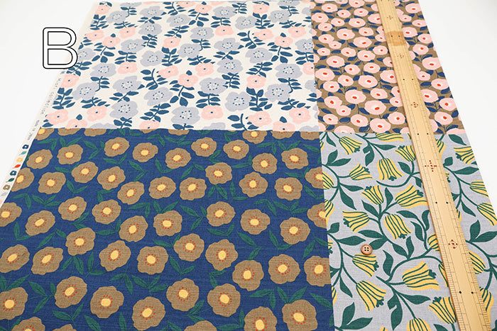 <Patterned Cut> Cotton Baniran Print Fabric Miori Collection - Flower Patchwork (1 Pattern: Approx. 110cm × 60cm) - nomura tailor