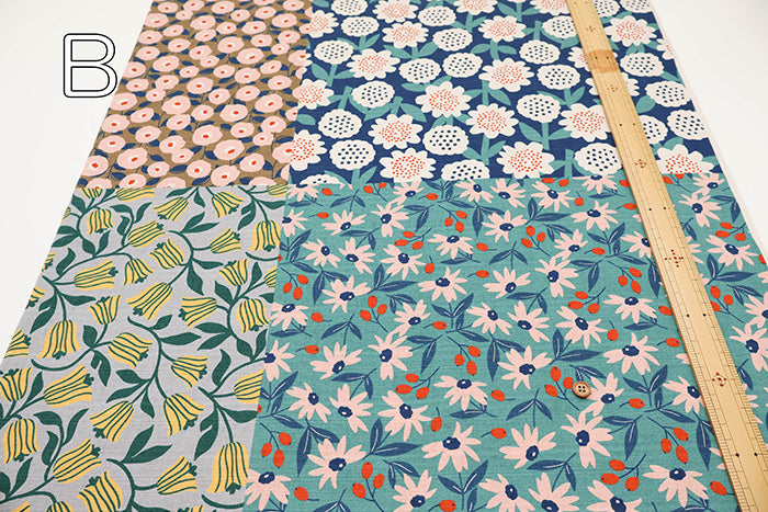 <Patterned Cut> Cotton Baniran Print Fabric Miori Collection - Flower Patchwork (1 Pattern: Approx. 110cm × 60cm) - nomura tailor