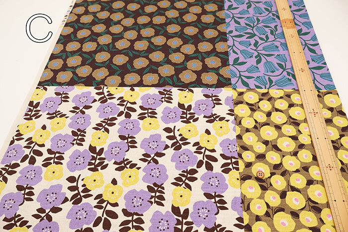 <Patterned Cut> Cotton Baniran Print Fabric Miori Collection - Flower Patchwork (1 Pattern: Approx. 110cm × 60cm) - nomura tailor