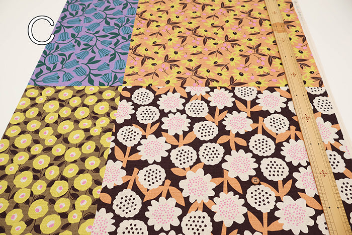 <Patterned Cut> Cotton Baniran Print Fabric Miori Collection - Flower Patchwork (1 Pattern: Approx. 110cm × 60cm) - nomura tailor