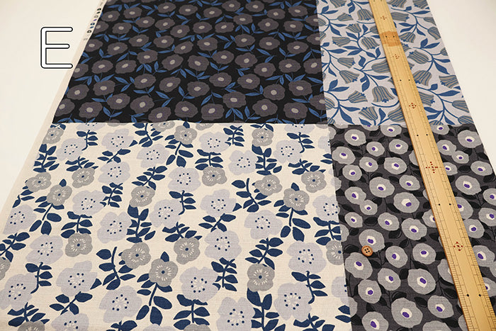 <Patterned Cut> Cotton Baniran Print Fabric Miori Collection - Flower Patchwork (1 Pattern: Approx. 110cm × 60cm) - nomura tailor