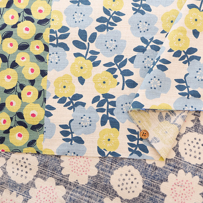 <Patterned Cut> Cotton Baniran Print Fabric Miori Collection - Flower Patchwork (1 Pattern: Approx. 110cm × 60cm) - nomura tailor