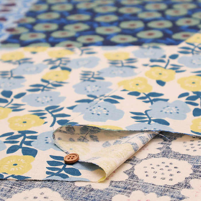 <Patterned Cut> Cotton Baniran Print Fabric Miori Collection - Flower Patchwork (1 Pattern: Approx. 110cm × 60cm) - nomura tailor
