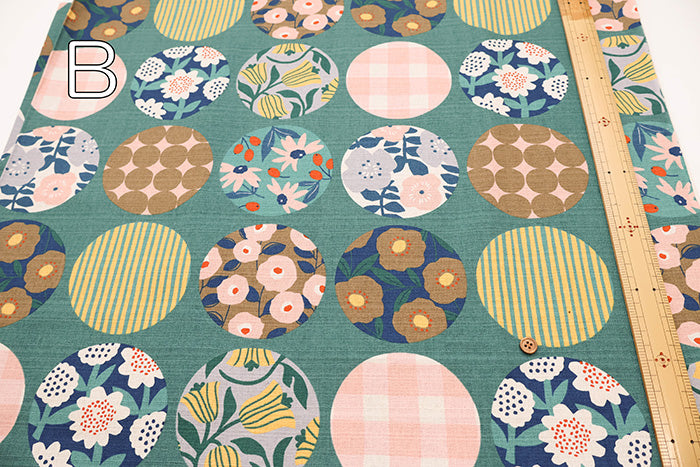 <Patterned Cut> Cotton Baniran Print Fabric Miori Collection - Circle Flower - nomura tailor