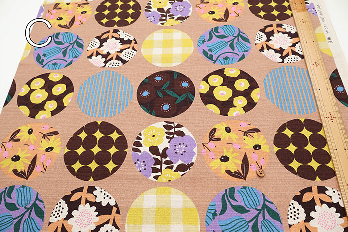 <Patterned Cut> Cotton Baniran Print Fabric Miori Collection - Circle Flower - nomura tailor