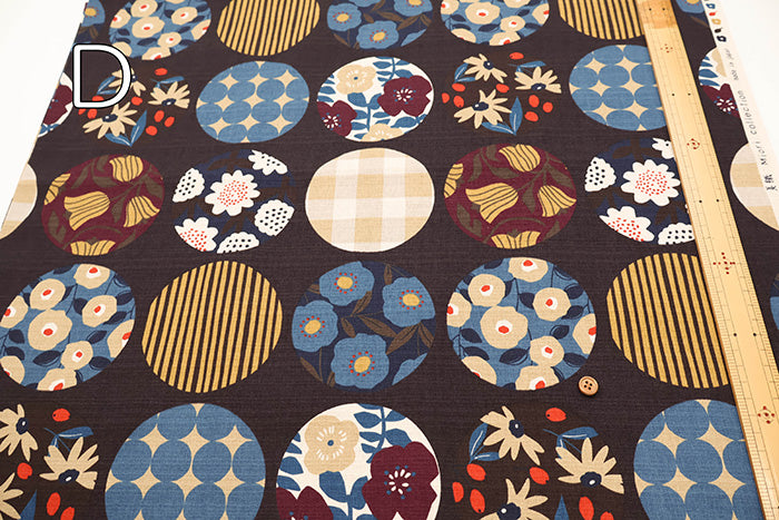 <Patterned Cut> Cotton Baniran Print Fabric Miori Collection - Circle Flower - nomura tailor