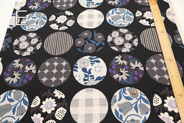 <Patterned Cut> Cotton Baniran Print Fabric Miori Collection - Circle Flower - nomura tailor