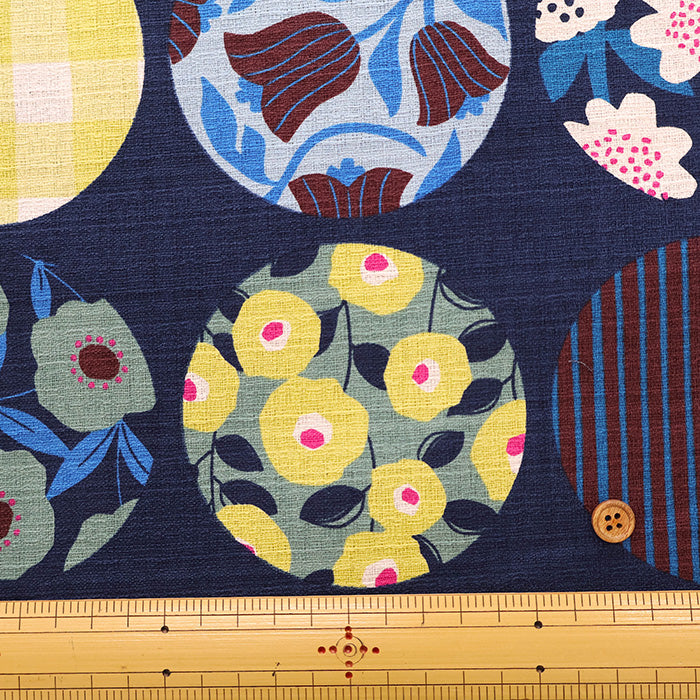 <Patterned Cut> Cotton Baniran Print Fabric Miori Collection - Circle Flower - nomura tailor