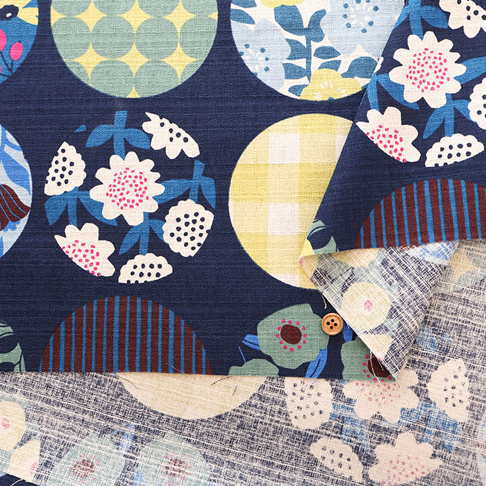 <Patterned Cut> Cotton Baniran Print Fabric Miori Collection - Circle Flower - nomura tailor