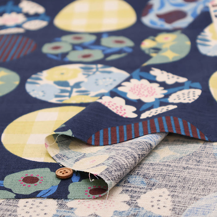 <Patterned Cut> Cotton Baniran Print Fabric Miori Collection - Circle Flower - nomura tailor