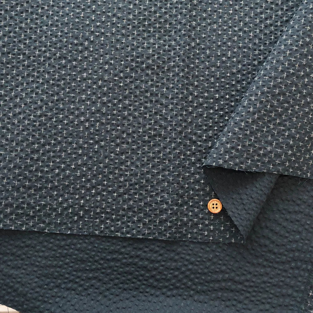Cotton Ripple Printed Fabric - Sashiko-style Cross - nomura tailor