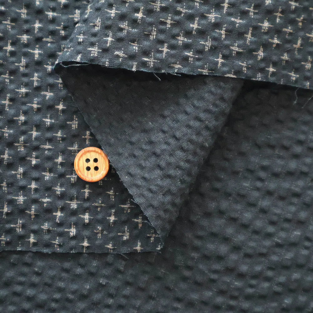 Cotton Ripple Printed Fabric - Sashiko-style Cross - nomura tailor