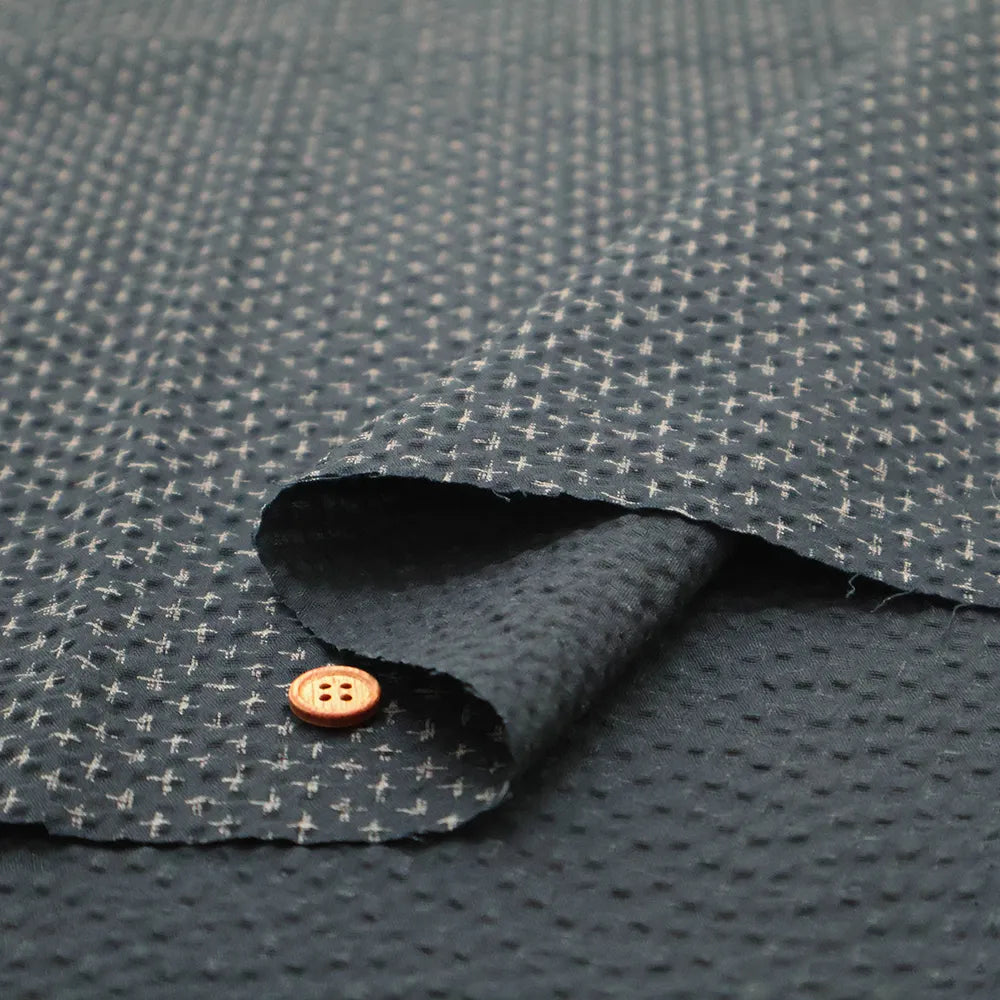 Cotton Ripple Printed Fabric - Sashiko-style Cross - nomura tailor