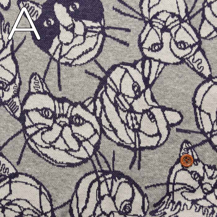 Cotton knit Jacquard fabric+hayu fabric cat pattern - nomura tailor