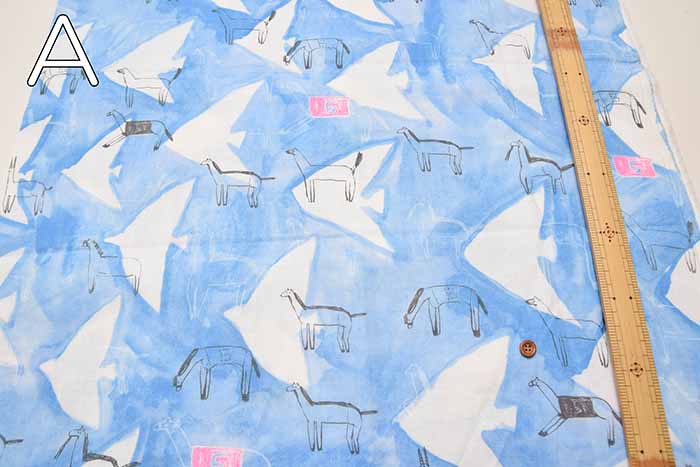 Cotton Double Gauze Print Fabric Paper Message Horse and Tori - nomura tailor