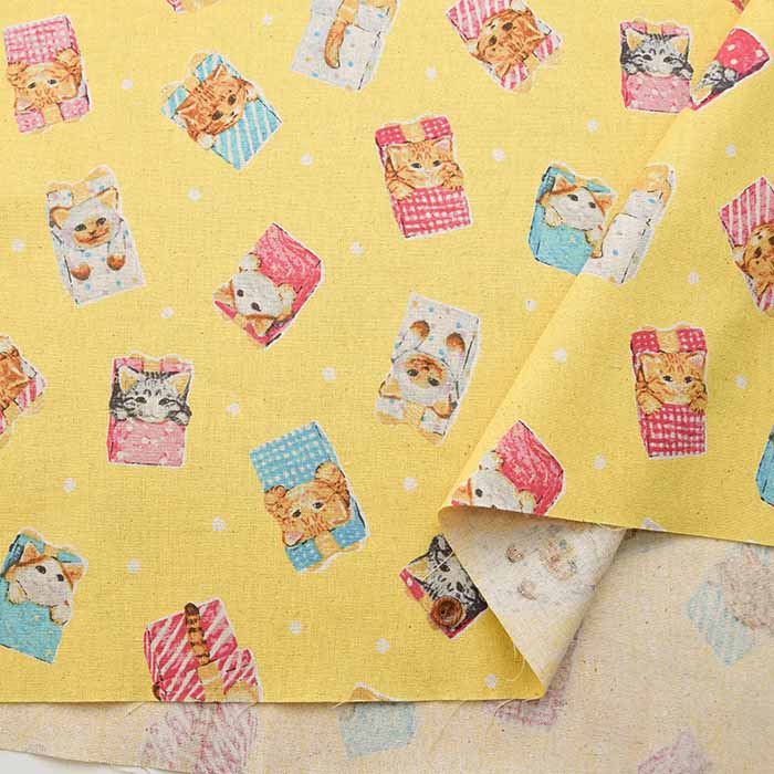 C/L canvas print fabric Nekono Textile "Hello from Present" - nomura tailor