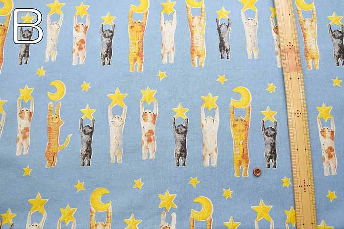 C/L canvas print fabric Nekono Textile "Can't Wait 'Til Night" - nomura tailor