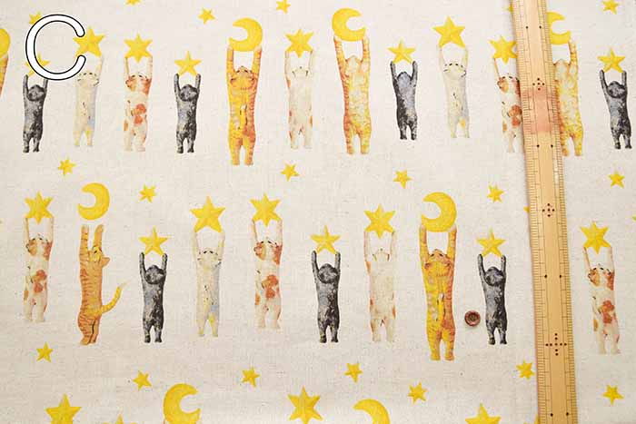 C/L canvas print fabric Nekono Textile "Can't Wait 'Til Night" - nomura tailor