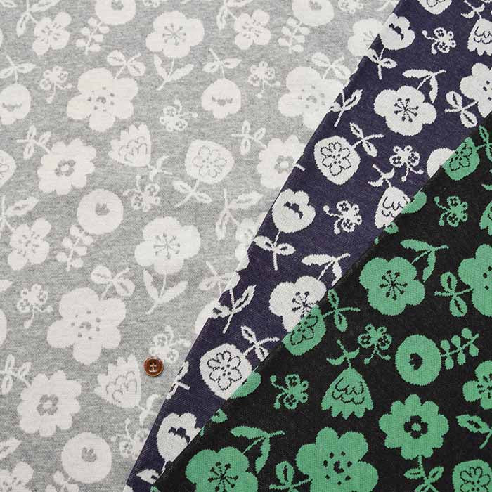 Cotton Knit Jacquard Fabric Scandinavian Flower - nomura tailor