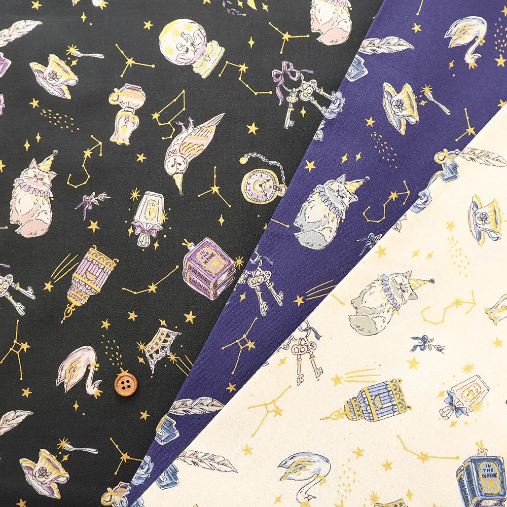Cotton Sheeting printed Fabric - Constellations and Cats - nomura tailor