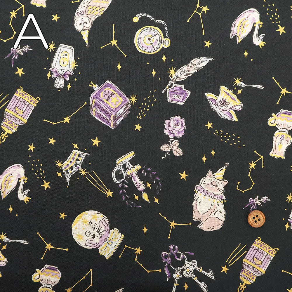 Cotton Sheeting printed Fabric - Constellations and Cats - nomura tailor