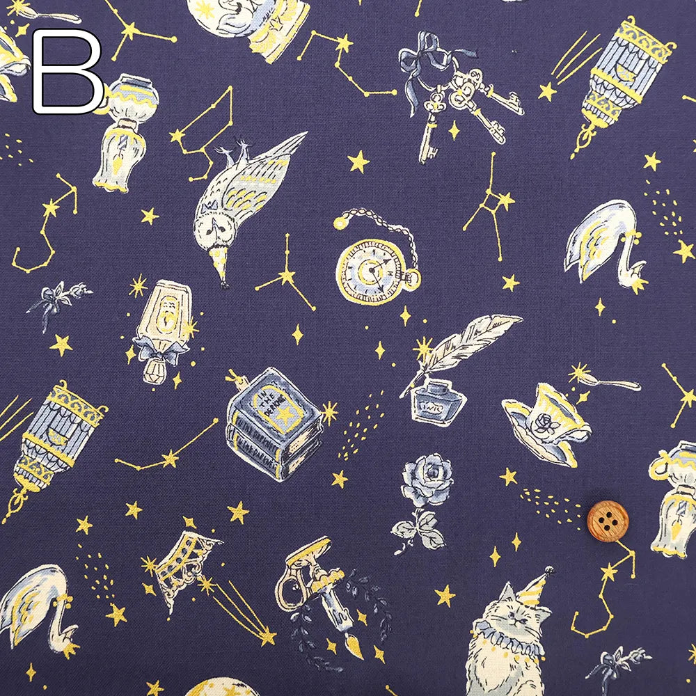 Cotton Sheeting printed Fabric - Constellations and Cats - nomura tailor