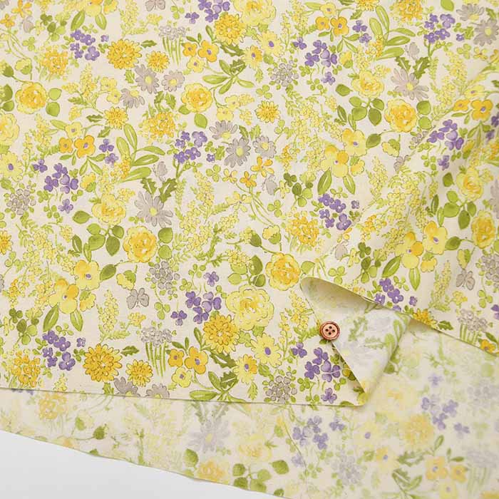 Cotton sheeting printed fabric Yellow Flower - nomura tailor