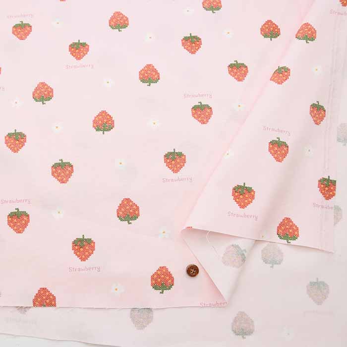 Cotton Ox Printed Fabric Petit embroidery Strawberry - nomura tailor