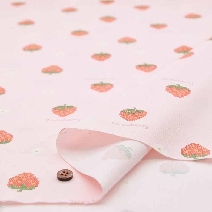 Cotton Ox Printed Fabric Petit embroidery Strawberry - nomura tailor