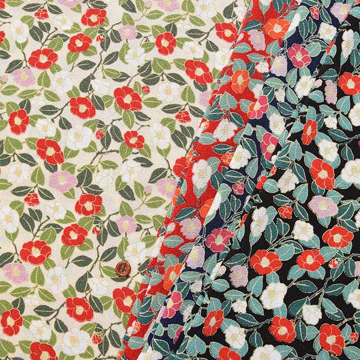 Polyester Chirimen Print Fabric Small Tsubaki - nomura tailor