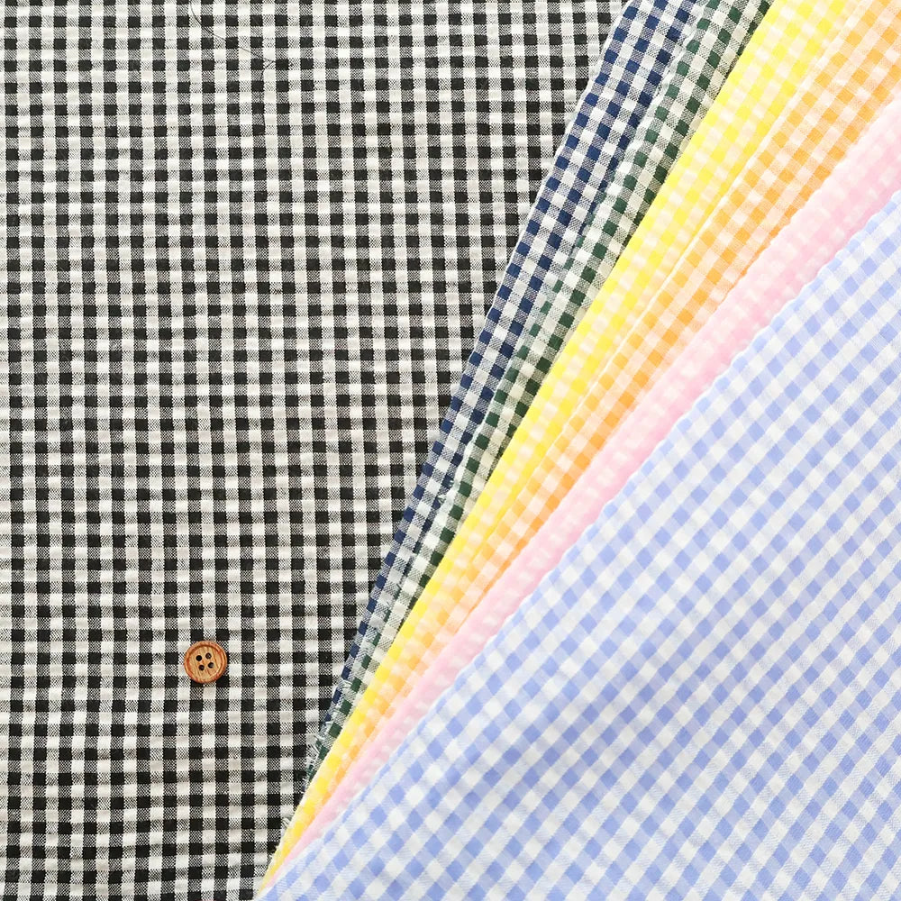 T/C Seersucker Check Printed Fabric - nomura tailor