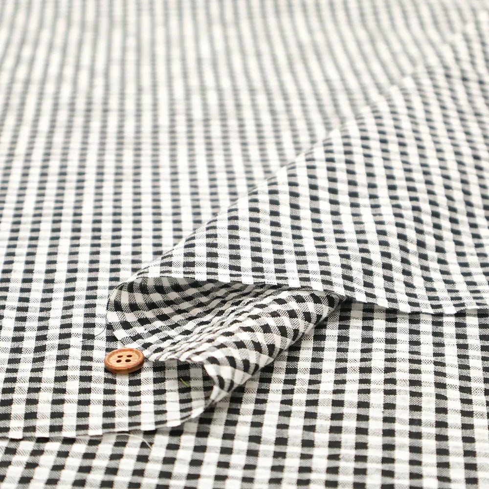 T/C Seersucker Check Printed Fabric - nomura tailor