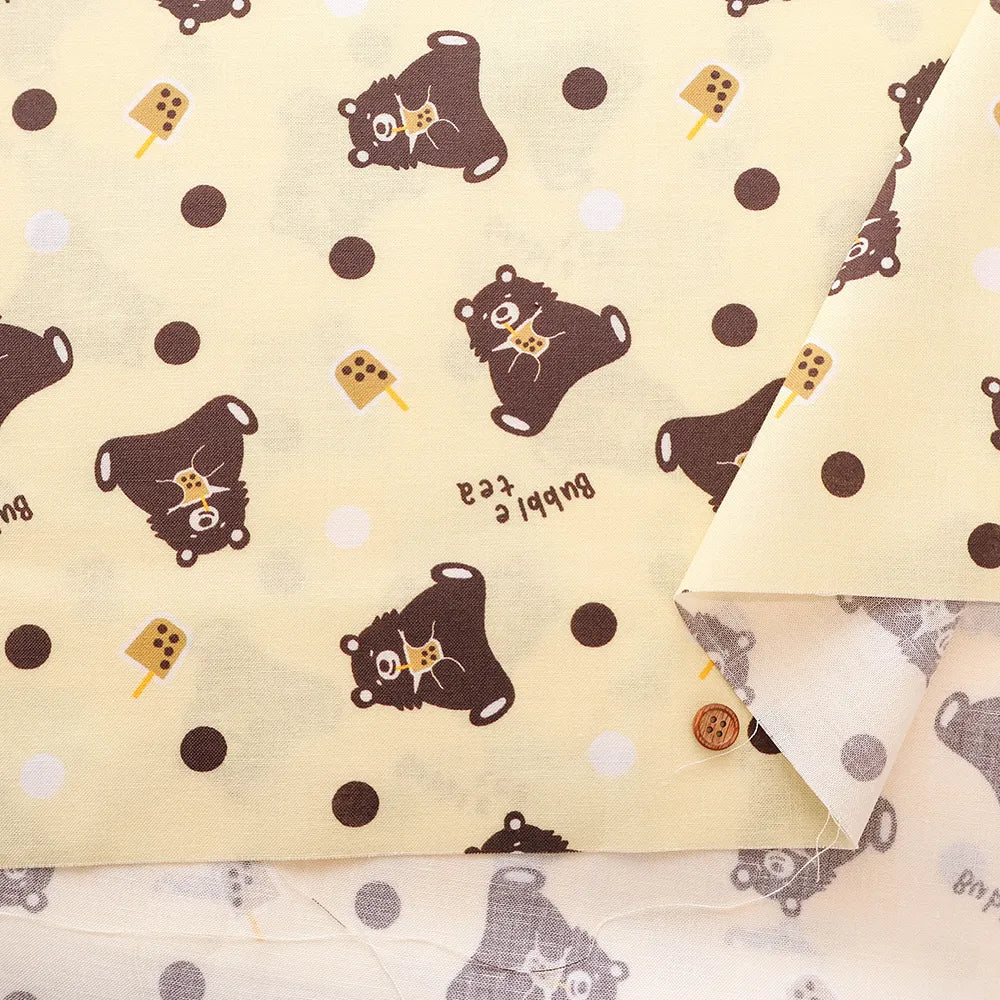 Made in Taiwan Cotton 20 Sheeting Inkjet-printed Fabric - Tapioca and Bears - nomura tailor