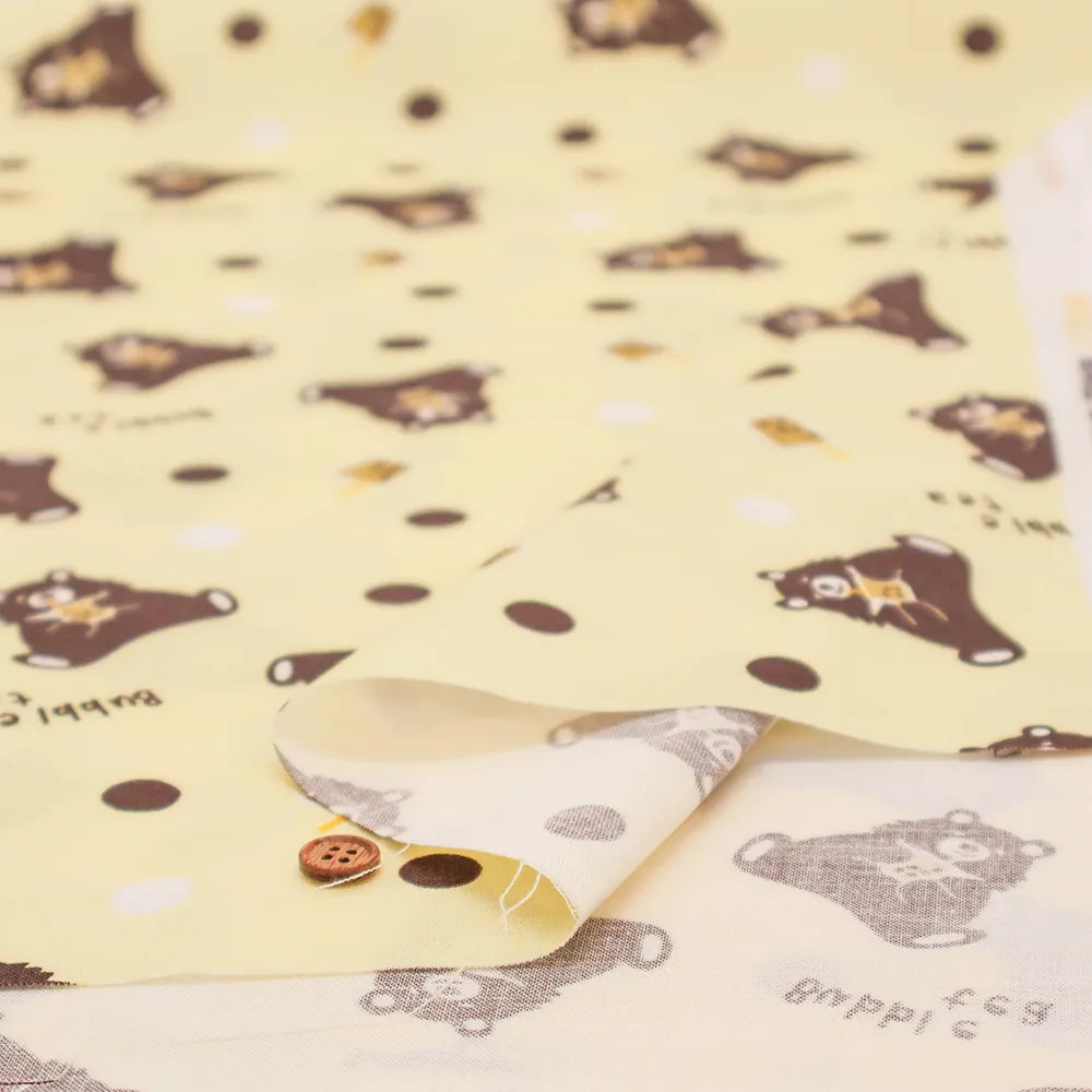 Made in Taiwan Cotton 20 Sheeting Inkjet-printed Fabric - Tapioca and Bears - nomura tailor