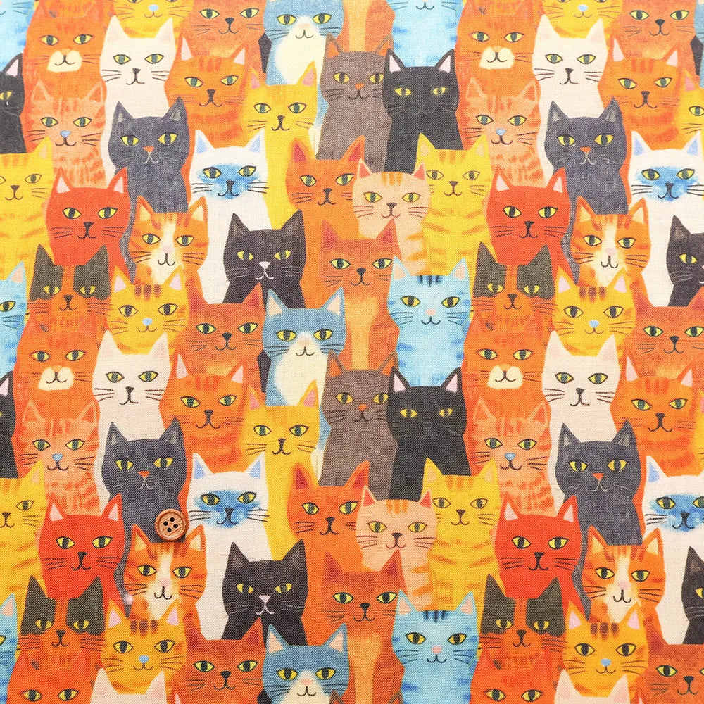 Made in Taiwan Cotton 20 Sheeting Inkjet-printed Fabric - Colorful Cat Faces - nomura tailor
