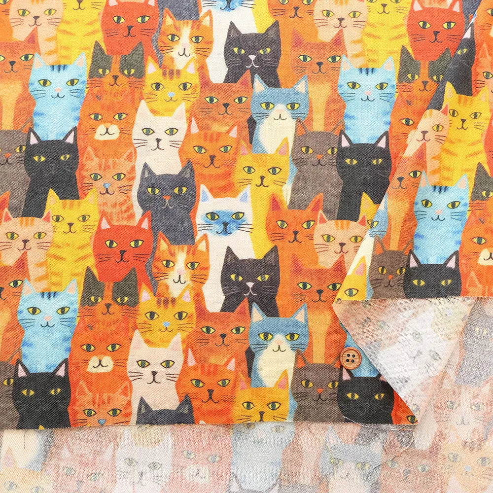 Made in Taiwan Cotton 20 Sheeting Inkjet-printed Fabric - Colorful Cat Faces - nomura tailor