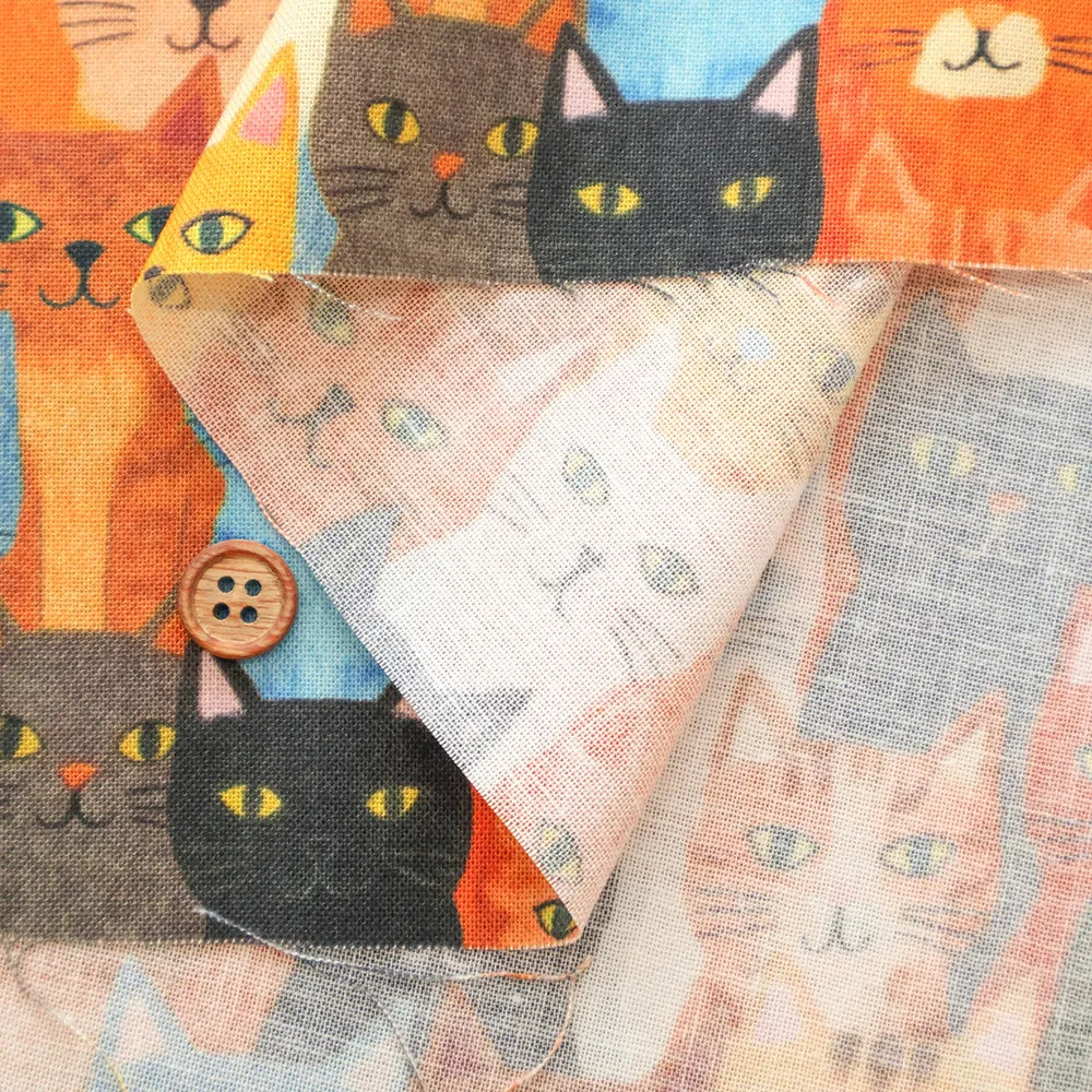 Made in Taiwan Cotton 20 Sheeting Inkjet-printed Fabric - Colorful Cat Faces - nomura tailor