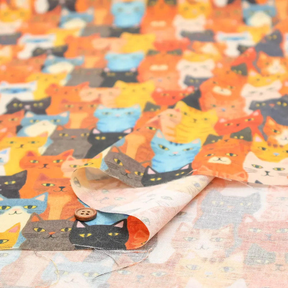 Made in Taiwan Cotton 20 Sheeting Inkjet-printed Fabric - Colorful Cat Faces - nomura tailor
