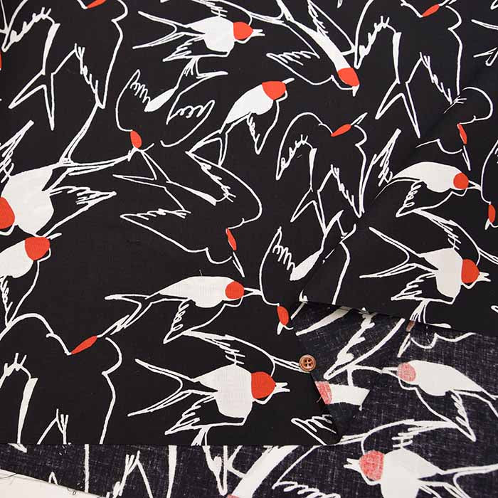 Organic cotton hand printed fabric spica garden "Swallows" by Aiko Hattori - nomura tailor