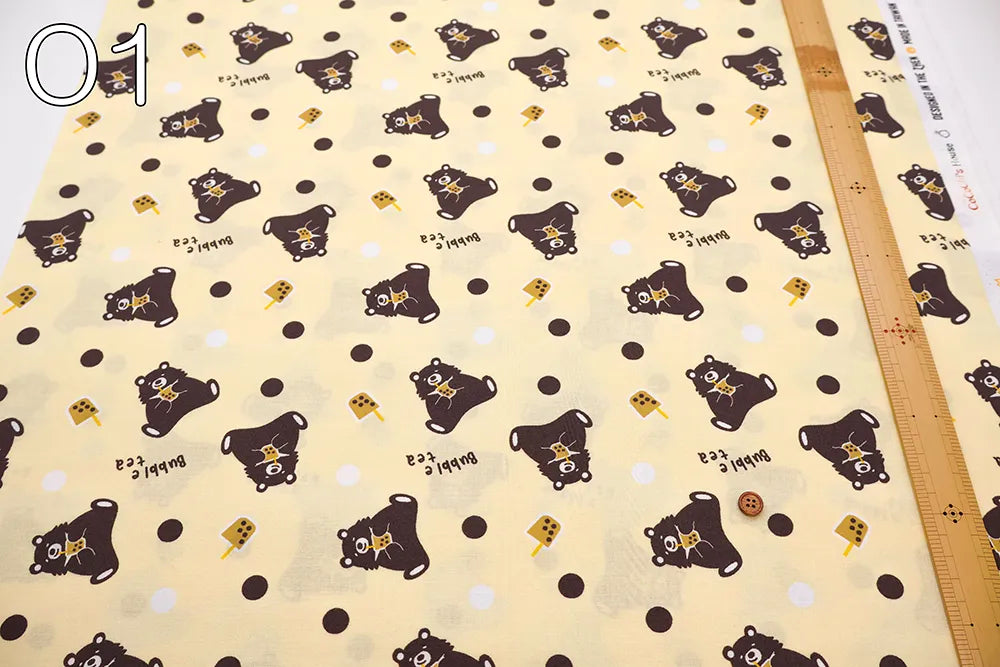Made in Taiwan Cotton 20 Sheeting Inkjet-printed Fabric - Tapioca and Bears - nomura tailor