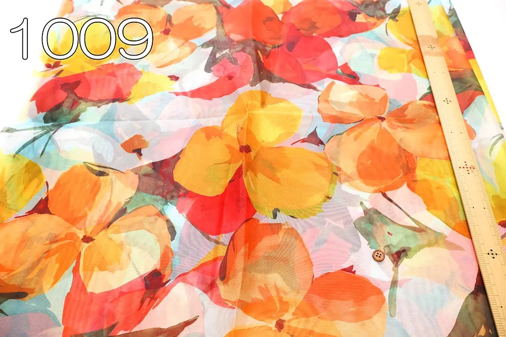 Polyester Organza Printed Fabric Big Flower - nomura tailor