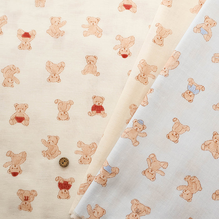 Cotton Double Gauze Print Fabric - Stuffed Bear - nomura tailor